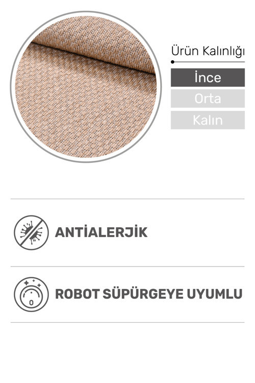 Bej Naira Halı: Soft Tuşe, Sisal Dokuma, Robot Süpürgeye Uyumlu, Kolay Temizlenebilir Kilim