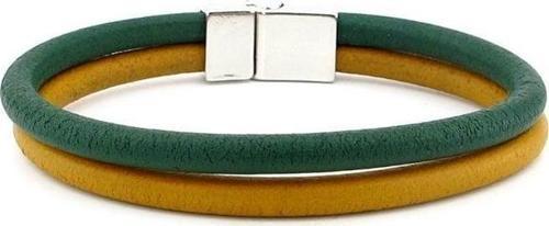 Sarı Yeşil Orjinal Deri İki Sıralı Metal Erkek Bileklik M016N