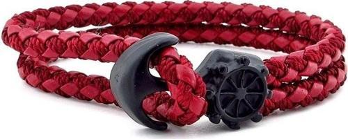 Siyah Çapa Dümen Denizci Bordo Örgü Deri Erkek Bileklik M037D