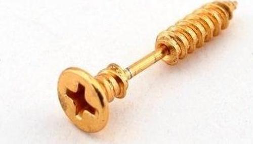VİDA ŞEKLİNDE ALTIN RENKLİ SARI ÇELİK KÜPE VİDALI E410