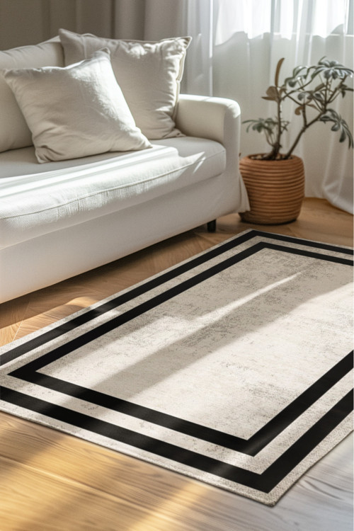 Elegant Line Dijital Baskılı Şönil Halı | Kaymaz, Yıkanabilir, Toz Tutmaz, Tüylenmez, Antibakteriyel