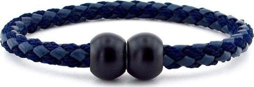 SİYAH TOP METAL KLİPSLİ LACİVERT ÖRGÜ DERİ ERKEK BİLEKLİK M034C