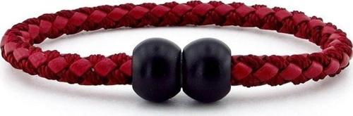 SİYAH TOP METAL MIKNATIS BORDO ÖRGÜ DERİ ERKEK BİLEKLİK M034D