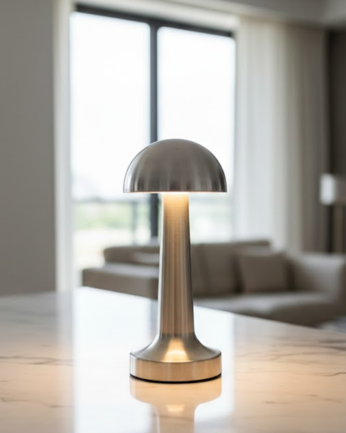 ASTRALTECH Krom Mantar Masa Lambası Dokunmatik 3 Renk LED Şarjlı Taşınabilir Gece Lambası