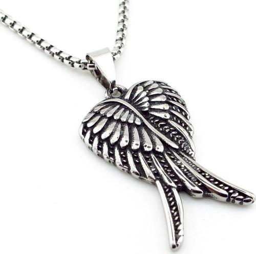Çift Melek Kanadı Angel 316L Paslanmaz Çelik Erkek Kolye Zincir Q0820