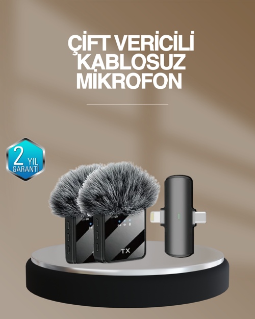 ASTRALTECH 2’li Kablosuz Yaka Mikrofonu Type-C ve Lightning Uyumlu Profesyonel Set
