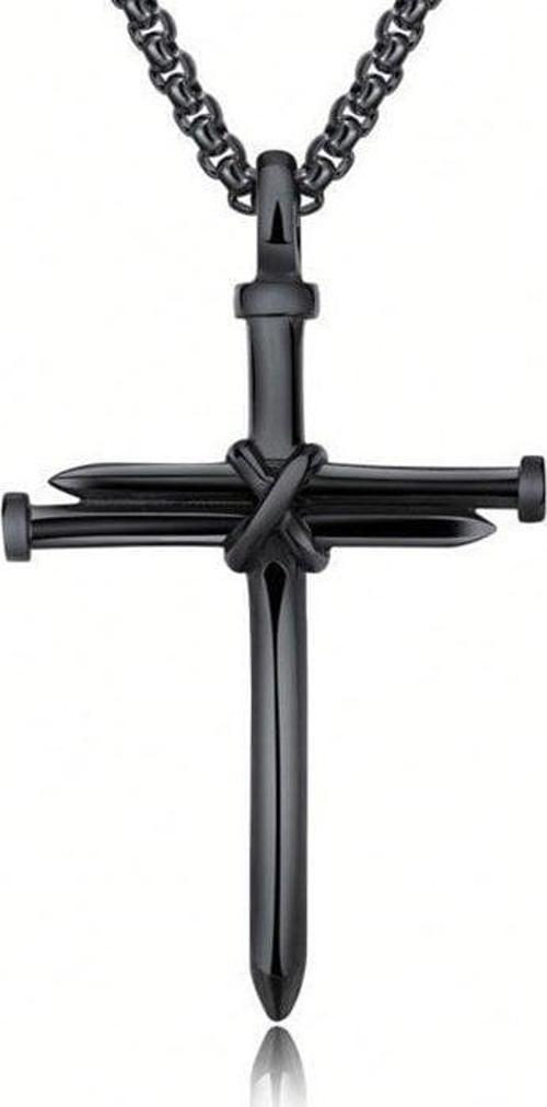 ÇİVİ HAÇ ÇARMIH İSTAVROS KATOLİK ERKEK SİYAH METAL KOLYE Q0466