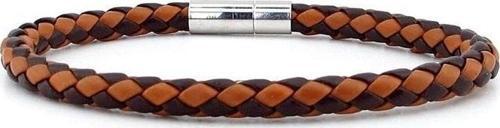 Taba Kahverengi Çapraz Örgü Deri Metal Klips Erkek Bileklik M041E