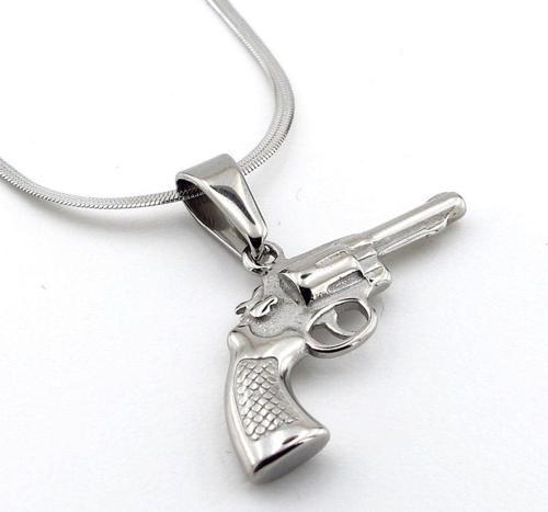 Revolver Altıpatlar Tabanca İtalyan Yassı Çelik Erkek Kolye Q0691