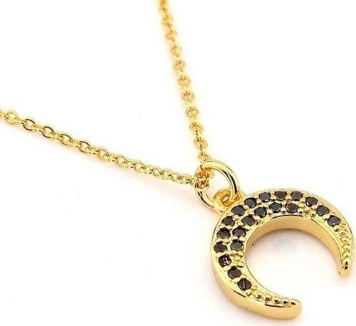 HİLAL AY SİYAH ZİRKON TAŞLI SARI ALTIN RENGİ KADIN KOLYE Q0350