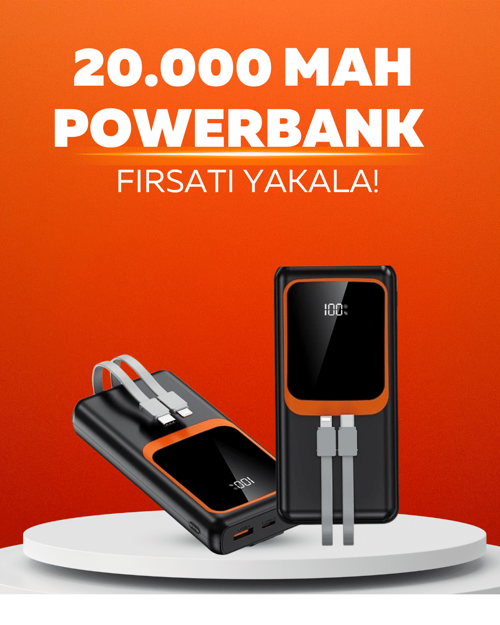 ASTRALTECH 20.000 mAh Powerbank – 22.5W Hızlı Şarj, Çok Kablolu, Dijital Göstergeli