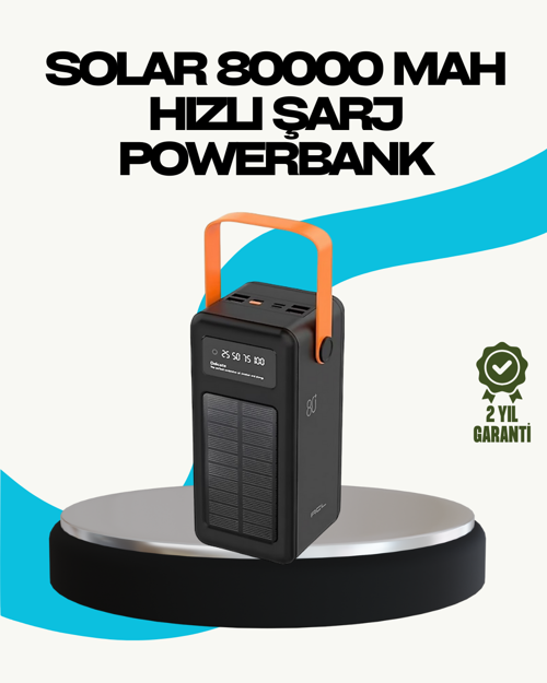 ASTRALTECH 80000 mAh Güneş Enerjili Powerbank 4 Kablolu Type C Lightning Micro USB