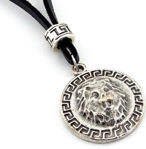 LEO GREEK SEMBOL ASLAN METAL SİYAH DERİ ERKEK KOLYE Q0445