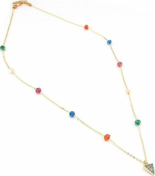 MAVİ TAŞLI ÜÇGEN TASARIM RENKLİ BONCUKLAR KADIN KOLYE Q0329