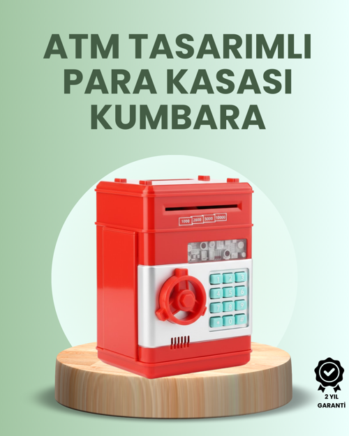 ASTRALTECH Kırmızı ATM Kasa Tipi Para Biriktirme Kumbarası