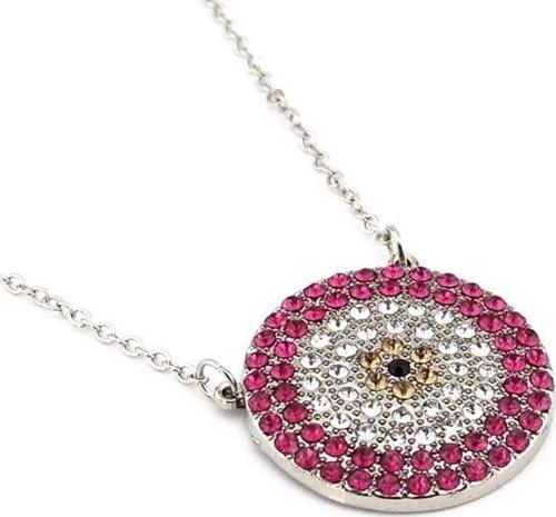 PEMBE ZİRKON TAŞLI NAZAR BONCUKLU KADIN KOLYE Q0315