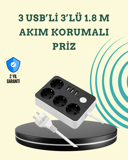 ASTRALTECH 7 Cihazı Aynı Anda Destekleyen 3 USB Portlu 4’lü Priz