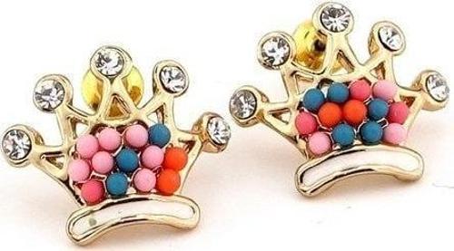 PRENSES KRALİÇE TACI RENKLİ TAŞLI KADIN KÜPE EX031