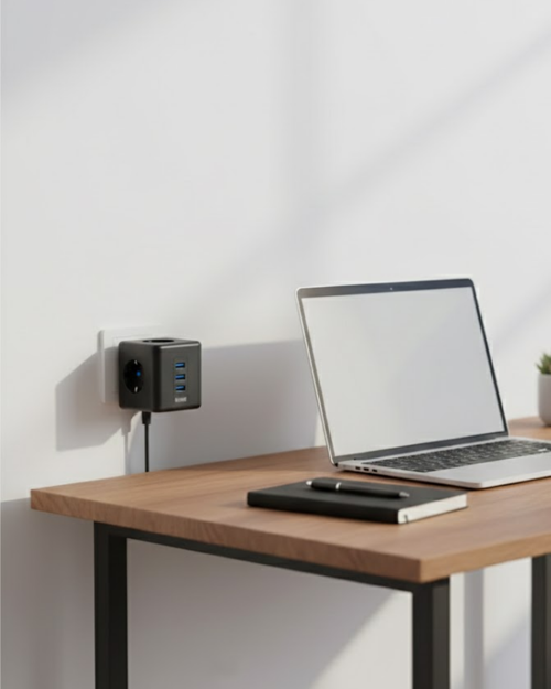 ASTRALTECH Akım Korumalı Küp Priz 3 Priz Girişi ve 3 USB Şarj Özellikli