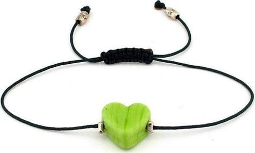 MURANO CAM YEŞİL KALP MAKROME YEŞİL İP KADIN BİLEKLİK BL151