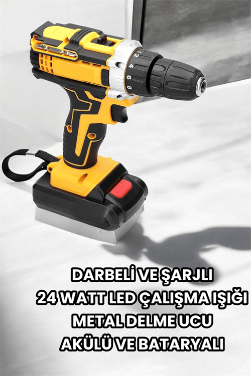 ASTRALTECH Metal Dişli 24W Akülü Matkap -Çift Bataryalı ve LED Çalışma Işığı ile Tam Set