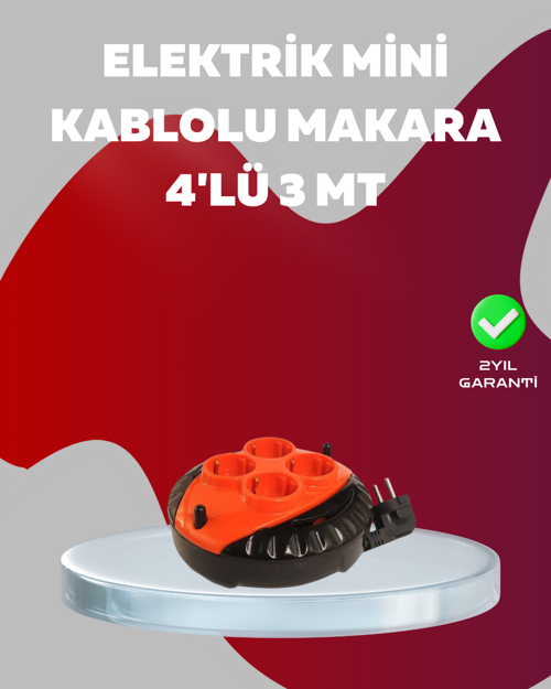 ASTRALTECH 3 Metre Kablolu 4’lü Kırmızı Priz Makara