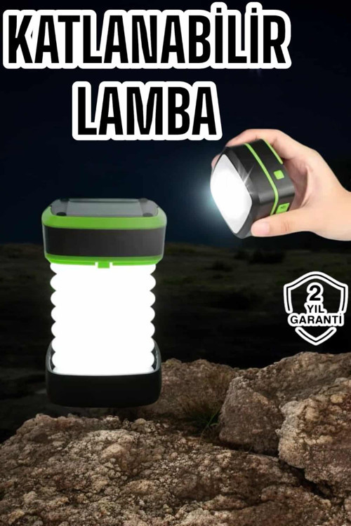 ASTRALTECH Katlanabilir Kamp Lambası Solar Fener Görünümlü 3 Kademeli Şarjlı