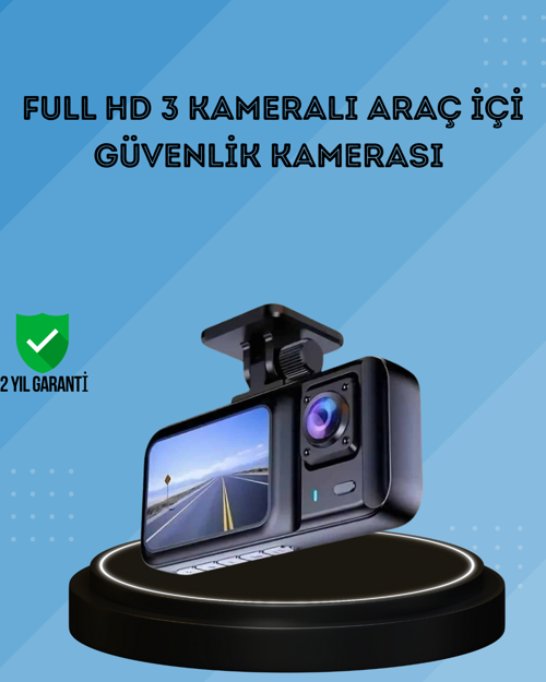 ASTRALTECH 360° Kapsama Sahip Full HD Araç Kamerası 3’lü Kayıt Gece Görüşlü DashCam