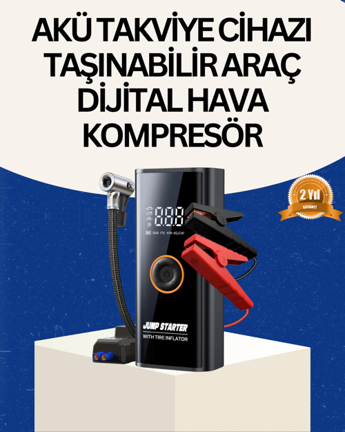 ASTRALTECH Taşınabilir Akü Takviye ve Akıllı Lastik Şişirme Pompası