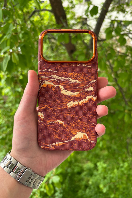 iPhone 17 Pro Deniz Dalgası Desenli Soft Dokulu Karbon Fiber Magsafe Kılıf