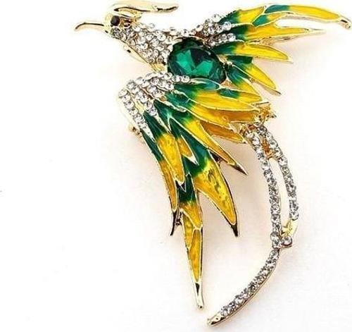 Zümrüdü Anka Kuşu Phoenix Yeşil Sarı Zirkon Metal Broş RZ119