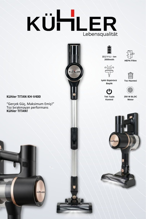 Titan V400 Dikey Şarjlı Süpürge Esnek Borulu Güçlü Emiş Kablosuz