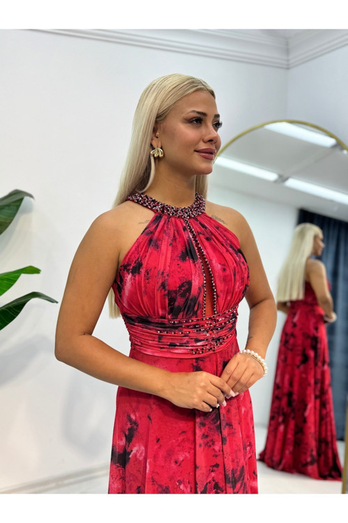 Stefani Yaka Şifon Kloş Elbise