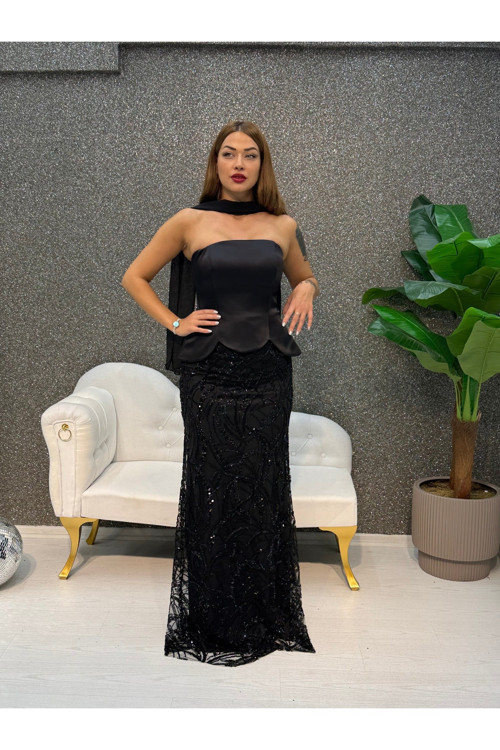 BEBE MAVİSİ STRAPLEZ INCLI BALIK ABIYE