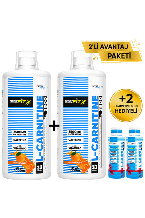 L-Carnitine 3500 Mg 1000 Ml 2’li Avantaj Paketi 33 Servis Portakal + 2 x L-Karnitin Shot Hediyeli