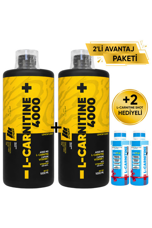 L-Carnitine 4000 Mg 1000 ml 2’li Avantaj Paketi 33 Servis Limon + 2 x L-Karnitin Shot Hediyeli