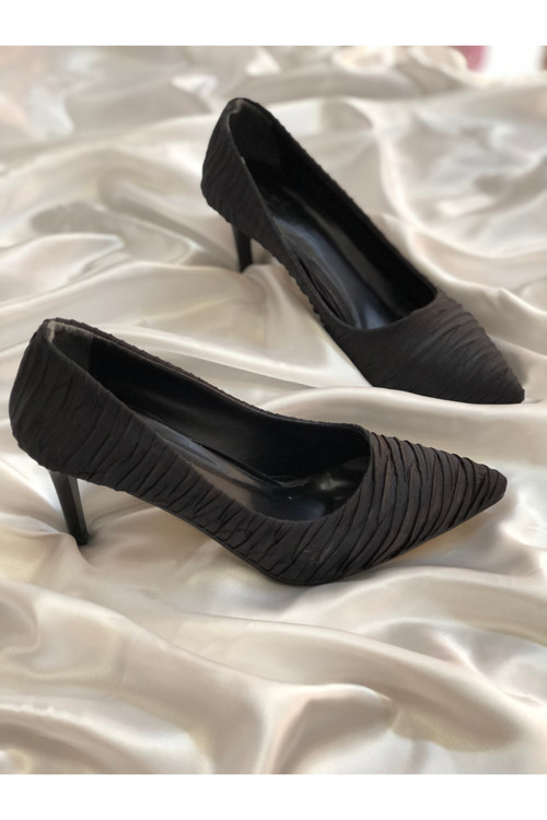 Karen Siyah Saten Stiletto Topuklu Ayakkabı