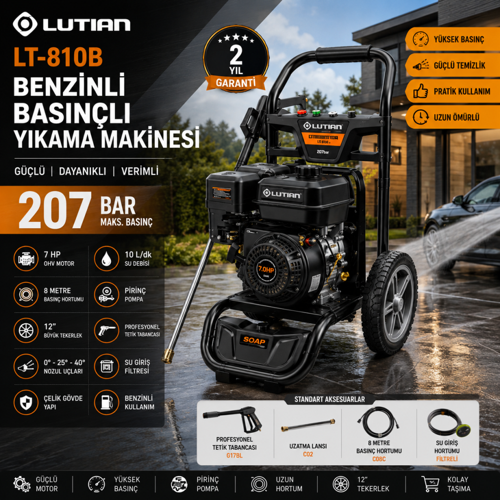 LT-810B Benzinli Basınçlı Yıkama Makinesi 207 Bar 7 HP Profesyonel Yıkama Makinası