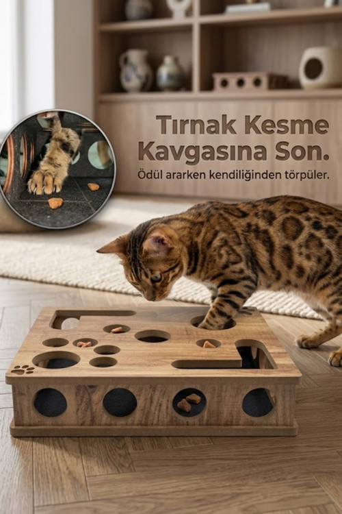 Pet KediKür Kedi Tırmalama ve Oyun Kutusu – Tırnak Törpüleyici İnteraktif Kedi Oyuncağı