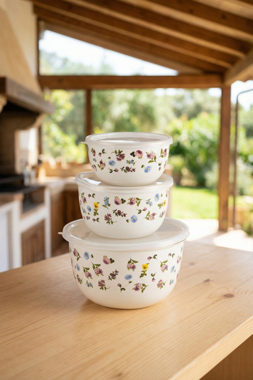 ACAR Petit Fleur Emaye 3 lü Saklama & Karıştırma Kabı