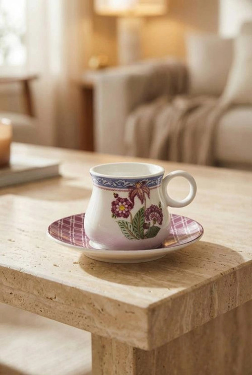 Çiçek Desenli Porselen Kahve Takımı 6'lı 80 ml