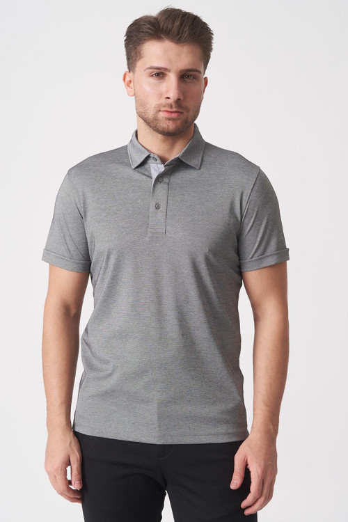 Fortaleza 3153 Slim Fit Pamuklu Polo Yaka T-Shirt Siyah Gri