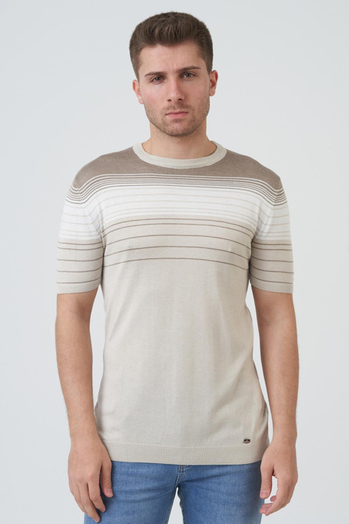 Charlotte 16014 Slim Fit Sıfır Yaka T-Shirt Taş