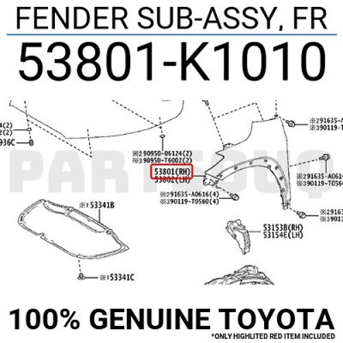 Çamurluk Corolla Cross 2022 Sonrası Dodik Delikli Sağ (Oem No:53801K1010)