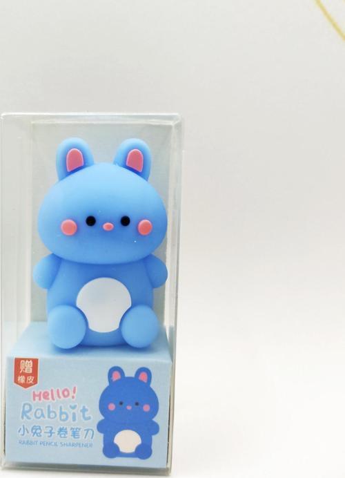 Minik Tavşan Silgili Kalemtraş Rabbit 3D Şekilli Silikon Kalemtraş - Mavi