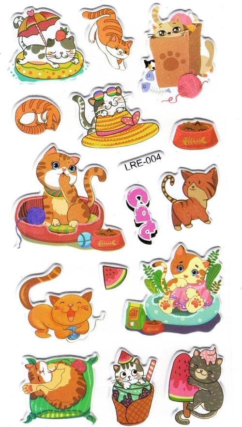 Sticker Kabartmalı Stiker Defter, Planlayıcı Etiket (lre-004)-17X9 cm - Sevimli Komik Kedi