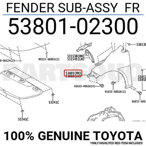 Çamurluk Corolla 2019 Sonrası Ön Sağ (Oem No:5380102300)