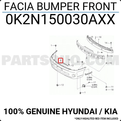 Kia Sephia Ön Tampon Delikli 1999-2001 (Oem No: 0K2N150030Axx)