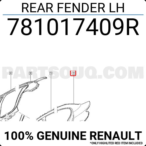 Renault Fluence Arka Çamurluk Sol 2009- 2016- (Oem No: 781017409R)