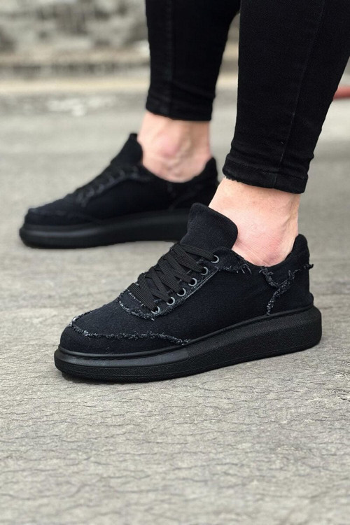 Oxed Erkek Günlük Bağcıklı Kot Kumaş Spor Sneaker Ayakkabı TST - Siyah